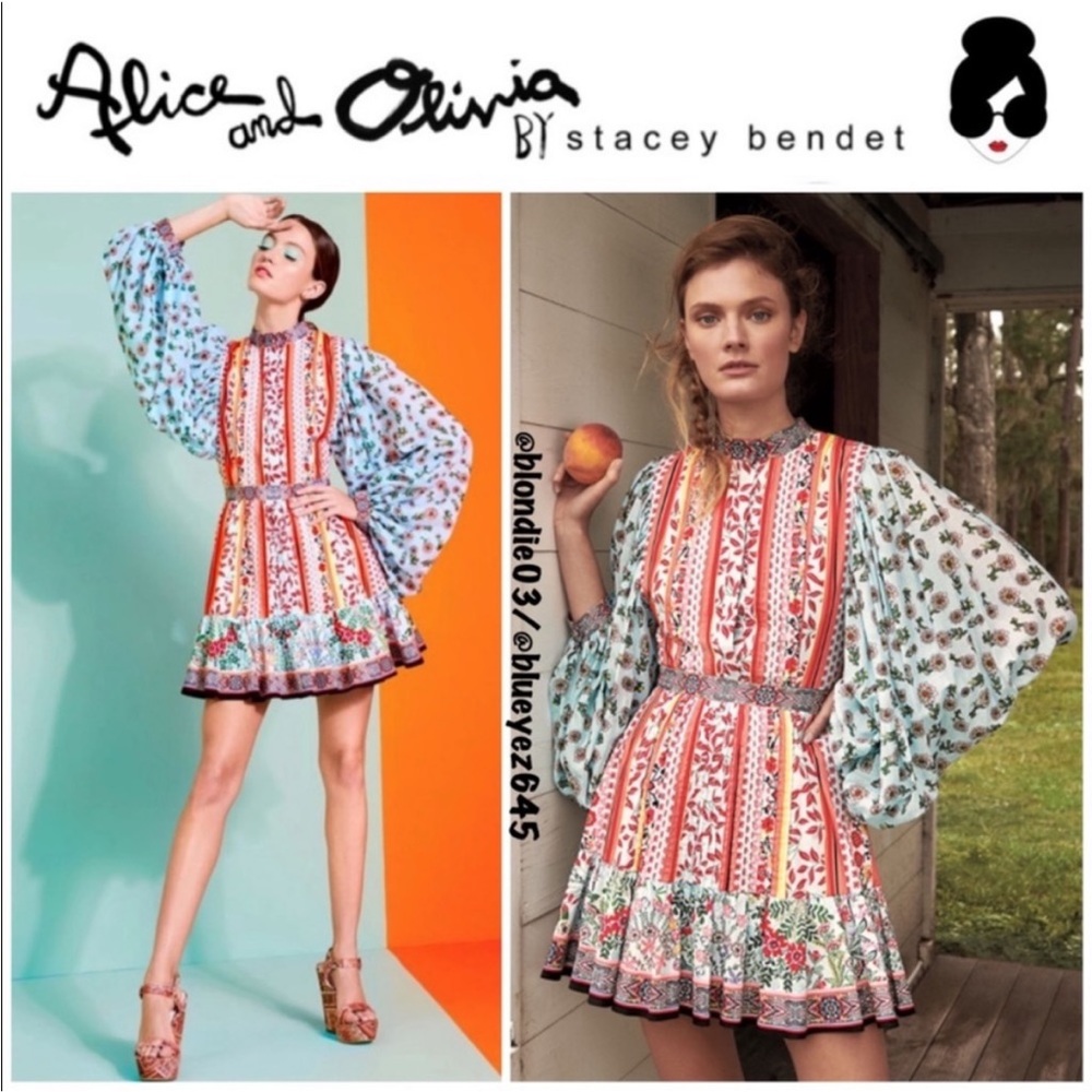 Alice + Olivia Raya Mandarin Collar Dress in Paloma 8 NWT